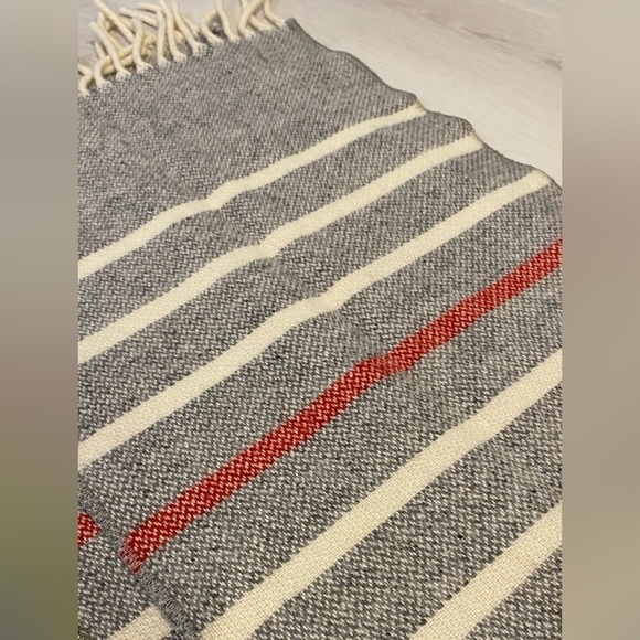 Grey Fringe Stripe Wool Blend Scarf - Picture 4 of 8